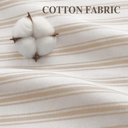 Farmhouse Shower Curtain Ruffle Linen White-Beige Stripe 72"W x 72"L