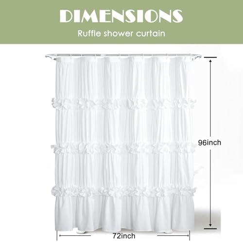 Homechoice Decor Victorian White Ruffle Shower Curtain 72" W x 96" H