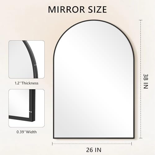 Arched Bathroom Mirror for Wall, 38" x 26" Metal Frame Vanity Mirror, Black
