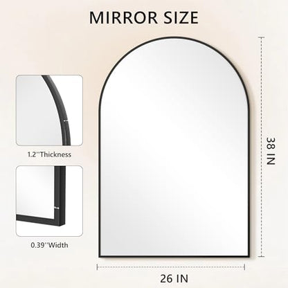 Arched Bathroom Mirror for Wall, 38" x 26" Metal Frame Vanity Mirror, Black