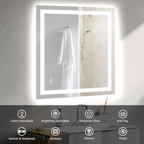 Hivone 36"X32" LED Bathroom Mirror with Lights, UL Listed