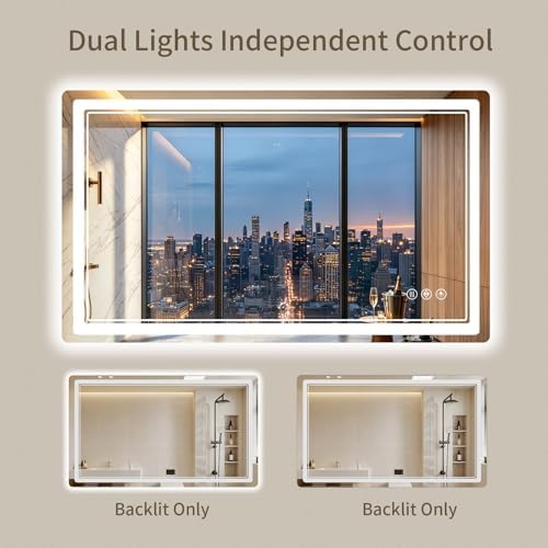 30"x50" LED Bathroom Mirror with Lights, Backlit + Front Lit, Anti-Fog, Lighted Bathroom Mirror for Wall, HD Shatterproof Tempered Glass, Dimmable, Memory Function (Horizontal/Vertical)