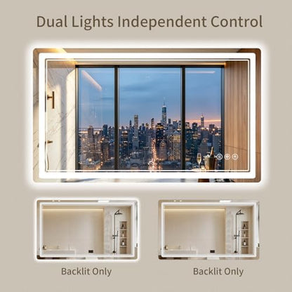 30"x50" LED Bathroom Mirror with Lights, Backlit + Front Lit, Anti-Fog, Lighted Bathroom Mirror for Wall, HD Shatterproof Tempered Glass, Dimmable, Memory Function (Horizontal/Vertical)