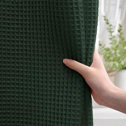 Waffle Weave Shower Curtain Heavyweight Cotton Fabric Dark Green 72Wx75L