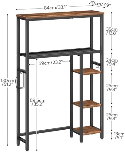 HOOBRO Over The Toilet Storage Cabinet, Freestanding Bathroom Organizer with Toilet Paper Holder, Hooks, 5-Tier Bathroom Storage Shelves for Laundry Room, Space Saver, Rustic Brown and Black BF84TS01