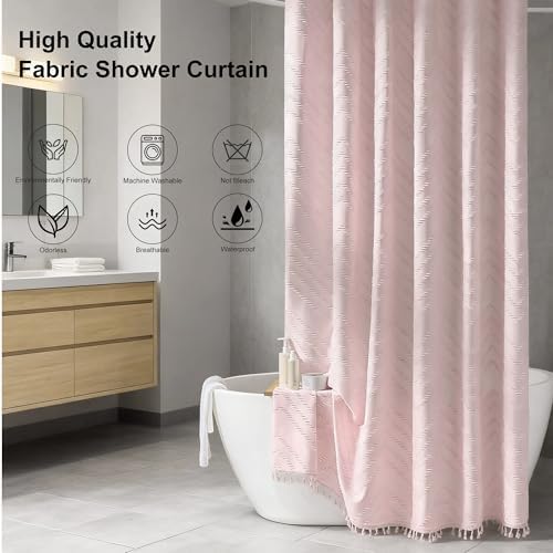 Siiluminisoy Blush Shower Curtain Fabric Shower Curtain for Bathroom 72 x 72 Tufted Chevron Textured Striped Modern Farmhouse Minimalist for Bathroom