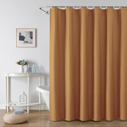OWENIE Gold Shower Curtain for Bathroom 78 Inches Long, 3D Embossed Textured Fabric Farmhouse Shower Curtain Soft Cloth, Water Repellent, Machine Washable, Hotel Style, 72" W x 78" L, Gold
