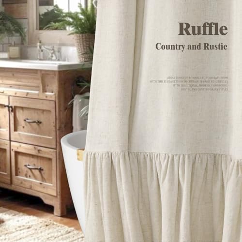 Farmhouse Shower Curtain Ruffle Linen Cream 72" W x 84" L