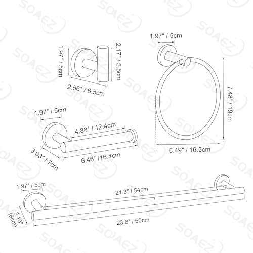 Matte Black Towel Bar Set 10 Pieces Bathroom Hardware Accessories Set Towel Rack Set for Bathroom SUS304 Stainless Steel Toilet Paper Holder Wall Mounted, 23.6 Inch