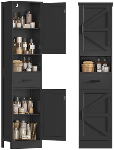 TEENFON 67" H Tall Bathroom Storage Cabinet with Barn Doors and Drawer