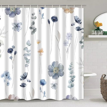 DDQQ 4Pcs Flower Shower Curtain Set with Floral Bathroom Sets