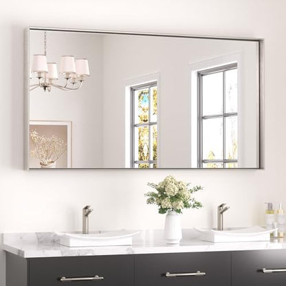 Keonjinn 55x30 Inch Nickel Bathroom Mirror for Over Sink, Rectangular