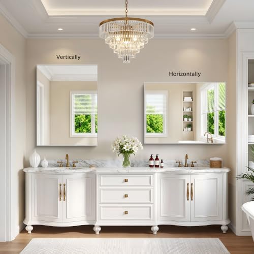 DESBING 30" x 40" Bathroom Mirror, Silver Metal Frame Wall Mirror