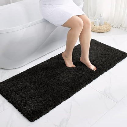 Disolla Black Bathroom Rug 24x48 - Non-Slip Plush Thick Bath Mat, Highly Absorbent & Ultra Soft Fluffy Floor Mat, Machine Washable for Shower and Tub