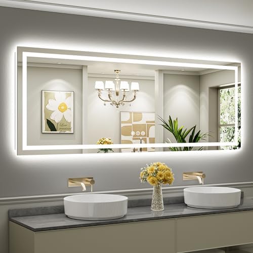 Briivue 84x32 Inch LED Bathroom Mirror with Lights, Backlit & Front Lit