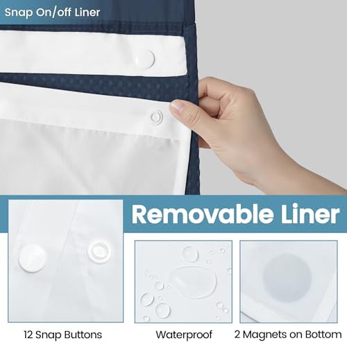 EUTXL Heavyweight No Hook Shower Curtain with Liner, Navy Blue, 54x80