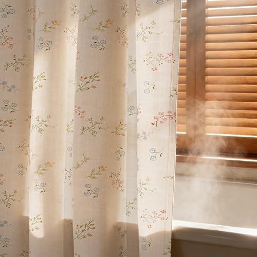 Farmhouse Floral Shower Curtain with 12 Clear Rings 72" W x 84" L