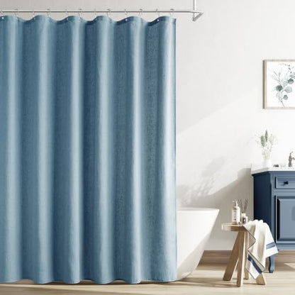Naturoom Linen Shower Curtain 96 Inch Long for Bathroom Blue 1 Panel