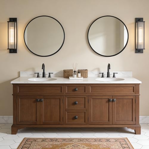 WallBeyond Black Round Wood Mirror 24 inch Circle Wall Mirror for Bathroom Round Wall Mirror for Wall Decor, Vanity, Entryway Living Room
