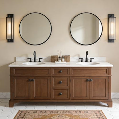 WallBeyond Black Round Wood Mirror 24 inch Circle Wall Mirror for Bathroom Round Wall Mirror for Wall Decor, Vanity, Entryway Living Room