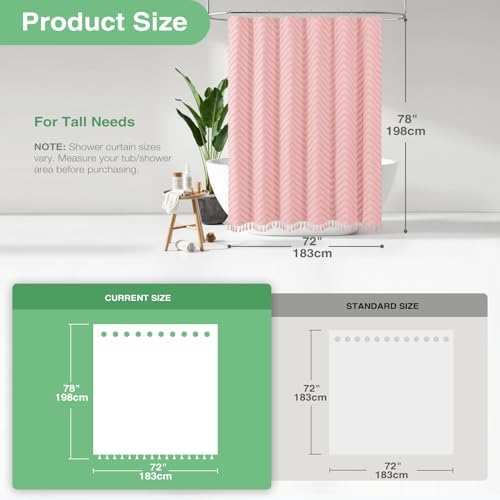Dynamene Long Boho Farmhouse Shower Curtain Tufted Chevron 72"x78" Pink