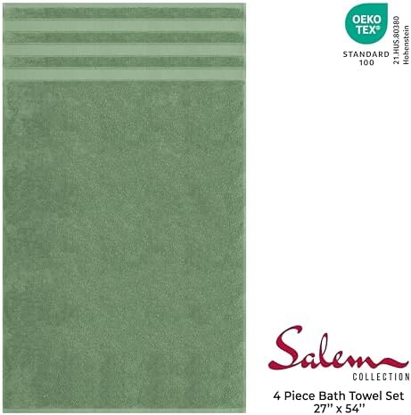 American Soft Linen Salem 100% Cotton Turkish 4 Piece Bath Towels for Bathroom, 600 GSM Soft Absorbent Quick Dry Bath Towel Set, Sage Green