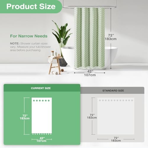 Dynamene Stall Boho Shower Curtain Tufted Chevron 42"x72" Sage Green