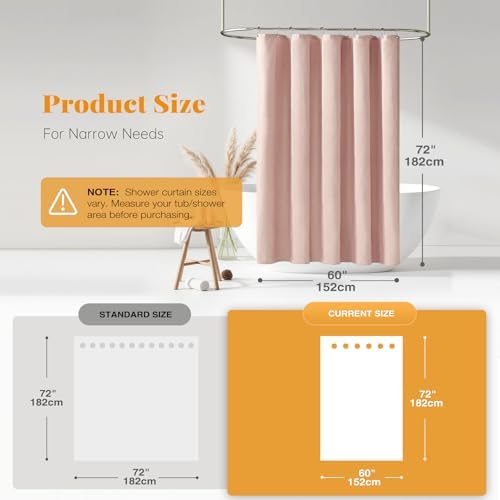 BTTN 60x72 Linen Textured Waterproof Thick Fabric Shower Curtain Set, Blush