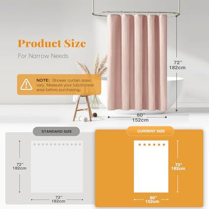 BTTN 60x72 Linen Textured Waterproof Thick Fabric Shower Curtain Set, Blush
