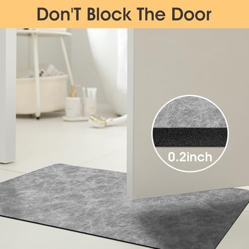 ACCUMTEK Non Slip Bath Mat, Thin Bathroom Rugs Fit Under Door, Quick Dry Bath Mats, Machine Washable Bath Rugs for Bathroom, Bathtub & Kitchen, Bathtub, Light Gray/Crackle/24 x17