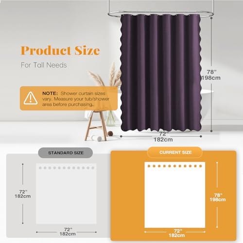 BTTN 72x78 Boho Scalloped Linen Textured Cloth Shower Curtain Set, Purple