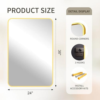 FICTOR Bathroom Mirror for Over Sink, 24"x36" Vanity Mirror for Wall, Gold