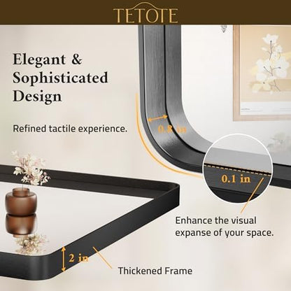TETOTE Black Framed Mirrors for Bathroom, 2 Inch Thick Frame 22 x 30 Inch Brushed Metal Frame Wall Mounted Rectangle Mirror for Vanity(Horizontal/Vertical)