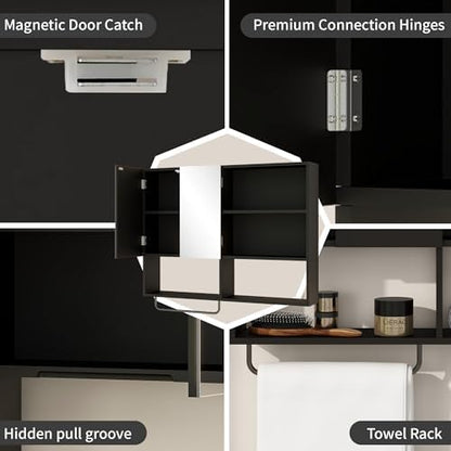 Bathroom Wall Cabinet, Medicine Cabinet with Mirror, Black