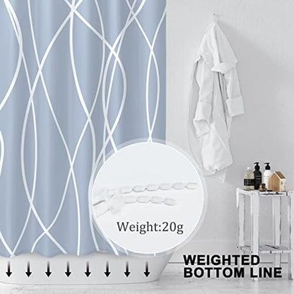 Striped Shower Curtain for Bathroom, Light Blue, 72" W x 72" L