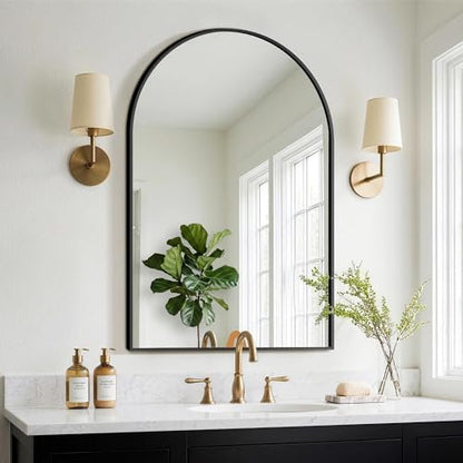 FGU Arched Bathroom Mirror for Over Sink 38"x26" Black Vanity Mirror