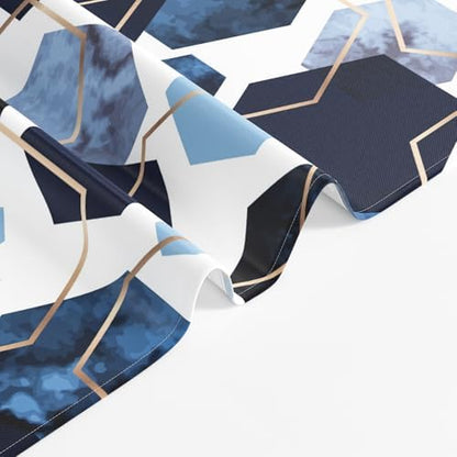 deFouliao Blue Shower Curtain Geometric Grid Ink Blue Modern Abstract Bathroom Shower Curtain Sets Waterproof Fabric for Home Hotel Bathtub Art Decor, with Hooks, 60x72 Inch