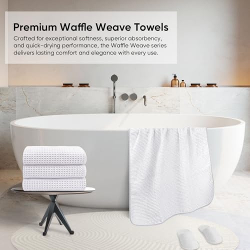 HOMEXCEL White Waffle Bath Towels Set of 4 Pack, Waffle Towels for Bathroom