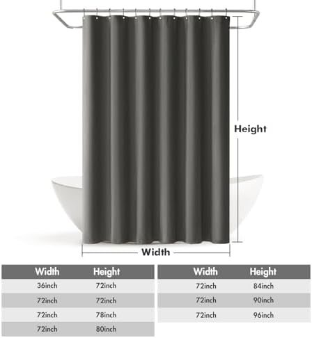 MIULEE 72 x 84 Extra Long Linen Shower Curtain Charcoal Grey 12 Metal Hooks