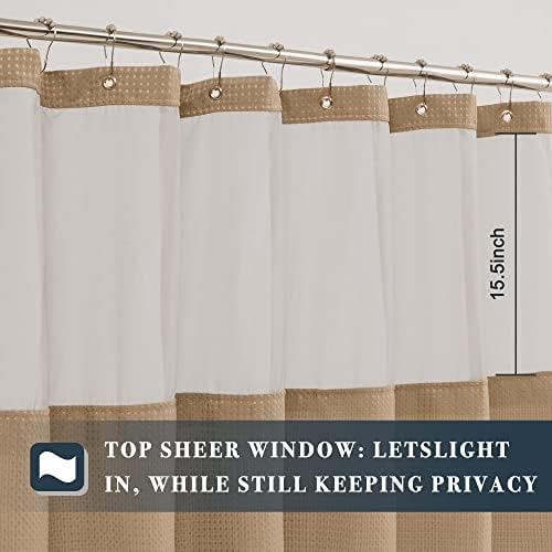 N&Y HOME Waffle Weave Shower Curtain with Snap-in Liner Set 71x72, Coffee