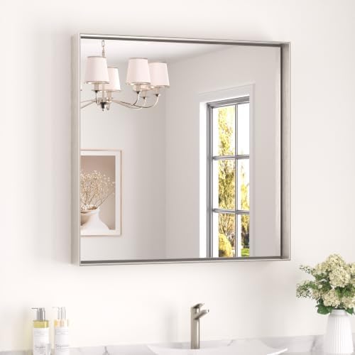 Keonjinn 30x30 Inch Brushed Nickel Bathroom Mirror for Over Sink, Rectangle