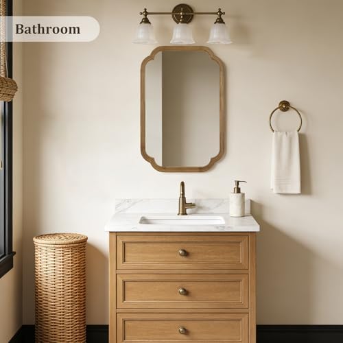 WallBeyond 20" x 30" Wood Mirror Rounded Corner Arch Wall Mirror with Wood Frame for Entryway, Living Room or Bedroom Home Decor [20" x 30" Natural Color]