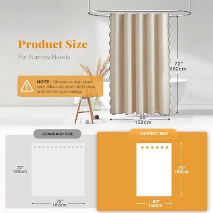 BTTN 60x72 Boho Scalloped Linen Textured Cloth Shower Curtain, Beige/Cream