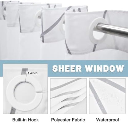 LXBNI Gray White No Hook Shower Curtain with Liner, 71 x 86 Inch