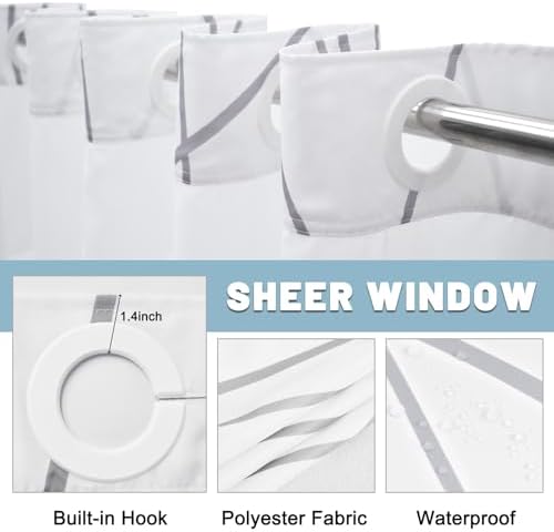 LXBNI No Hook Shower Curtain with Liner, Gray White, 60 x 74 Inch