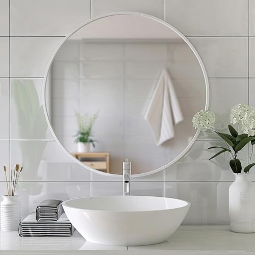Sunniry Small Round Mirror, 16 inch White Circle Mirror, Matte Metal Frame