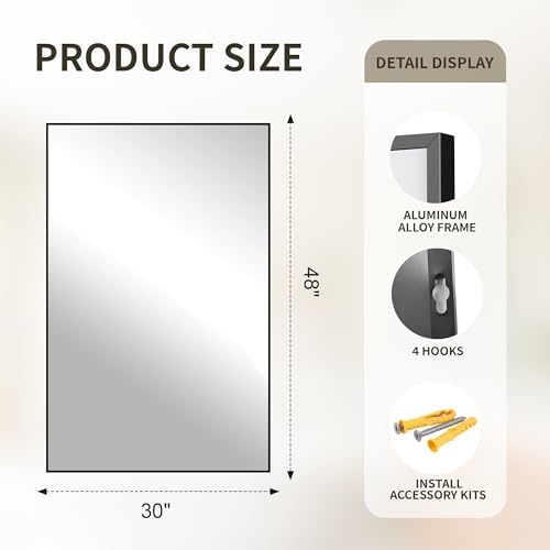 FICTOR Bathroom Vanity Mirror for Over Sink, 30" x 48", Black