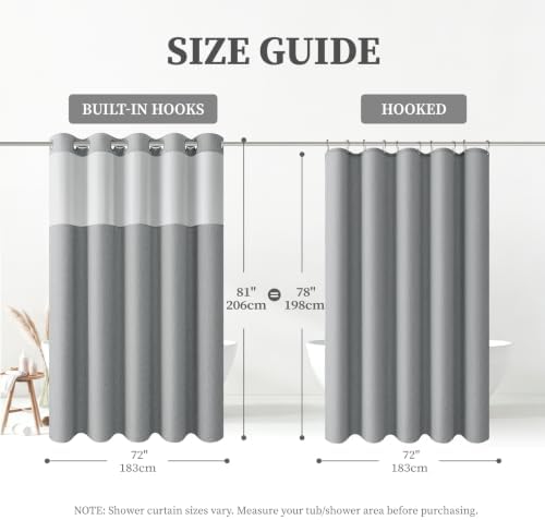 BTTN 72x81 Ringless Linen Textured Shower Curtain with Snap in Liner, Grey