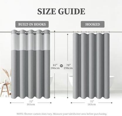 BTTN 72x81 Ringless Linen Textured Shower Curtain with Snap in Liner, Grey