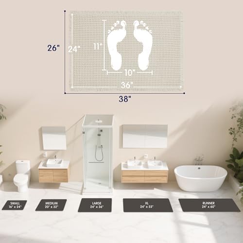 SUBRTEX Waffle Braided Bath Mat, 24" x 36" Soft Waffle Bath Rugs, Absorbent Non Slip Bathrooom Mats, Machine Washable Area Rug for Bathroom, Quick Dry, White